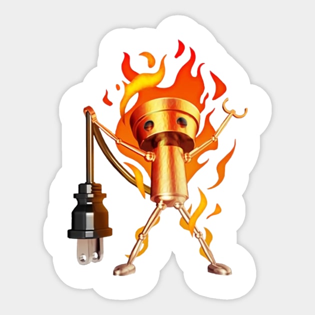 Chibi-Robo on Fire Sticker by muchuchubacca